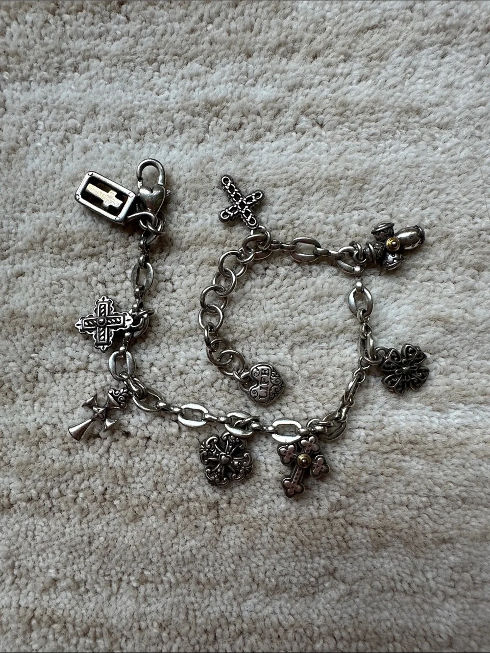 Brighton Eternity Crosses Charm Bracelet vintage Silverplate Two Tone 8.5”